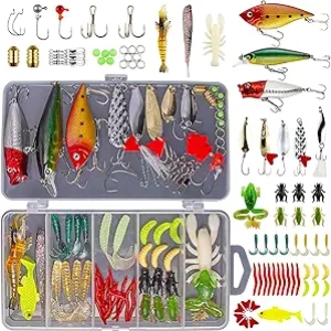 Professional Freshwater Fishing Lures Kit - 76pc Bass Trout Salmon Tackle Box Set