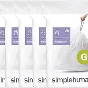 simplehuman Code G Drawstring Trash Bags 100 Count - Custom Fit 8 Gallon Liners