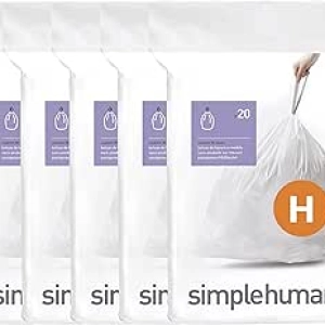 simplehuman Code H Trash Bags 100 Count - Custom Fit 8-9 Gallon Liners with Drawstring