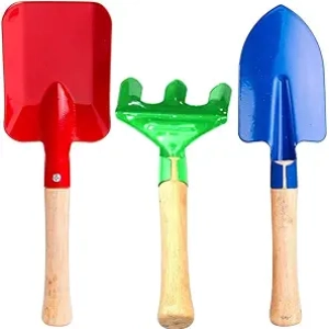 Nua 3-Piece Mini Garden Tool Set for Kids - Metal Rake, Shovel & Knife