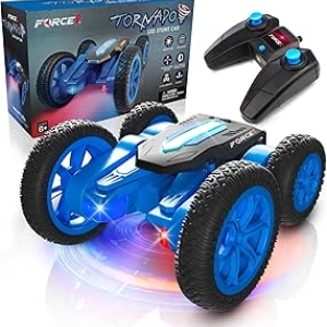 Force1 Tornado Blue LED RC Car - 360° Flip Double Sided 4WD Off Road Stunt Car for Kids