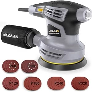 Jellas 5-Inch Random Orbital Sander - 13000RPM Variable Speed with 18 Sandpapers