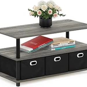 FURINNO Turn-N-Tube Coffee Table with Storage - Modern 3-Tier Design