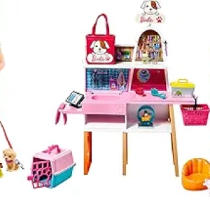 Barbie Pet Boutique Playset with 11.5-in Doll, 4 Pets & Color-Change Grooming Feature
