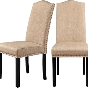 Yaheetech Upholstered Parsons Dining Chairs Set of 2 - Khaki Fabric Side Chairs