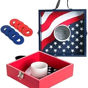 Wooden Washer Toss Game Set - Indoor/Outdoor Cornhole Alternative with 2 Boards & 8 Washers