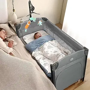 JOYMOR 3-in-1 Baby Bassinet with Playpen - Bedside Sleeper with Wheels & Brake