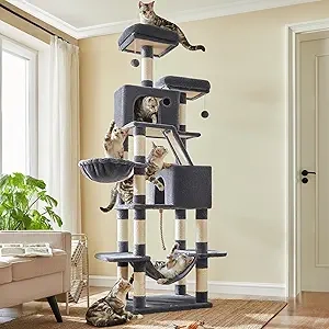 81.1" Large Cat Tree with 13 Scratching Posts - Multi-Level Plush Cat Condo for Indoor Cats