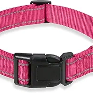 Reflective Pink Dog Collar - Adjustable Safety Nylon for Small Dogs