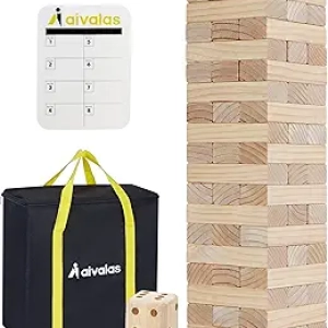 Giant Timber Blocks Tower Game - 57 Piece Wood Stacking Set with Carry Bag