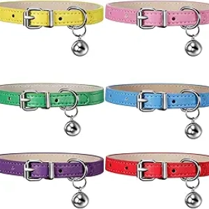 6 Pack Leather Cat Collars with Bell - Adjustable Kitten Collar for Small Cats & Puppies