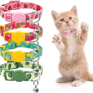 4 Pack Breakaway Kitten Collars with Bell - Adjustable Safety Buckle