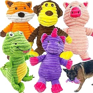 5-Pack Plush Dog Squeaky Toys for Medium & Large Dogs - Durable Corduroy