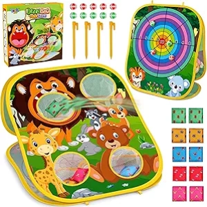 2-in-1 Animal Bean Bag Toss Game - Outdoor Cornhole Game for Kids Ages 3-6