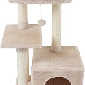 Portable Beige Cat Tree Tower with Sisal Scratching Posts & Jump Platform