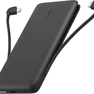 Belkin 10,000mAh Portable Charger with Integrated USB-C & Lightning Cables | 23W Fast Charging Power Bank