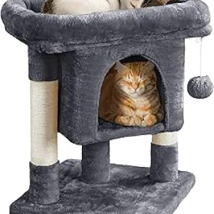 23.5in Cat Tree Tower with Sisal Scratching Posts - Dark Gray Cat Condo for Kittens