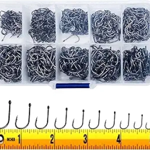 300PCS High-Carbon Steel Barbed Fishing Hooks Set - 10 Sizes with Holes