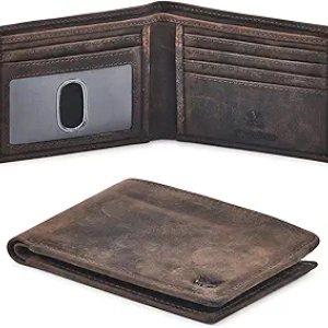 Real Leather RFID Blocking Bifold Wallet for Men | Slim Minimalist Design with ID Window