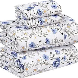 RUVANTI 100% Cotton Queen Sheet Set - Soft Percale Weave, Deep Pocket 16", Hotel Quality