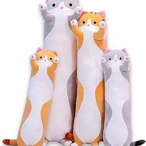 19 Inch Cute Gray Cat Plush Long Body Pillow - Soft Stuffed Animal Cuddle Toy for Kids
