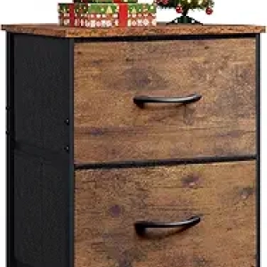 Small Nightstand with 2 Fabric Drawers & Wooden Top - Compact Bedside Table