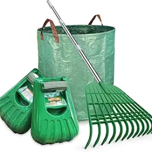 Gardzen Leaf Rake & Scoop Set with 72 Gallon Bag - Complete Garden Cleanup Kit