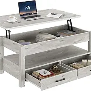 Rolanstar Lift Top Coffee Table with Hidden Storage - Grey Wood Industrial Design