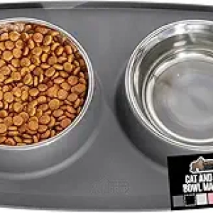 GORILLA GRIP Waterproof Pet Feeding Mat Set with Stainless Steel Bowls - Non-Slip