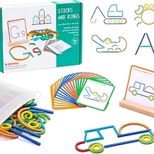 142pc Wooden Montessori Pattern Blocks & Smart Sticks STEM Puzzle Toy for Ages 3-5