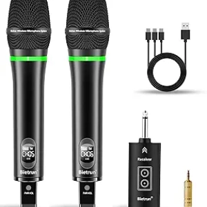 Bietrun Rechargeable Wireless Microphone Dual UHF 240ft with Bluetooth