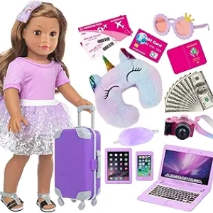 18 Inch Doll Travel Suitcase Play Set - Complete Accessories for American Girl Dolls