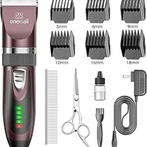 Oneisall Low Noise Dog Clippers - Cordless 2-Speed Quiet Pet Grooming Kit