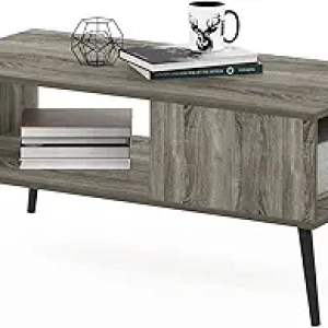 Furinno Claude Mid Century Coffee Table with Storage - French Oak Grey