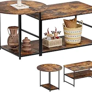 WOHOMO 2-in-1 Nesting Coffee Table | Mid Century Modern Rustic Farmhouse Style