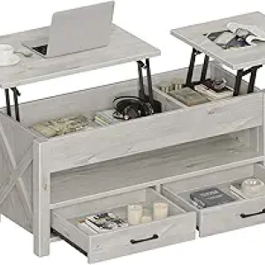 Seventable 47.2" Lift Top Coffee Table with Storage Drawers - Gray Retro Center Table