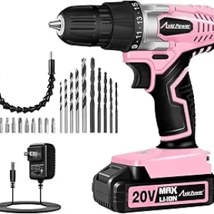 AVID POWER 20V MAX Cordless Drill Set with Battery & Charger - Pink