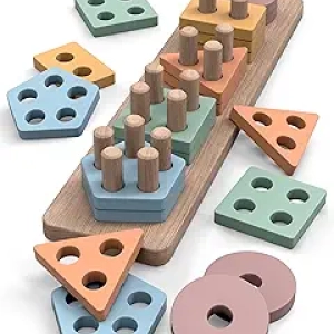 Montessori Wooden Shape Sorter & Stacking Puzzle Toy for Toddlers 1-3 Years