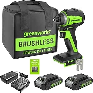Greenworks 24V Brushless Cordless Impact Driver Kit - 1950 in./lbs Torque