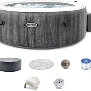 INTEX 28439EP PureSpa Greywood4-Person Inflatable Hot Tub with WiFi App Control
