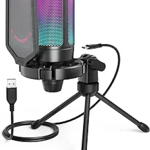 FIFINE AmpliGame A6V USB Gaming Microphone for PC & PS5 - Award-Winning Condenser Mic with RGB, Mute Button & Accessories