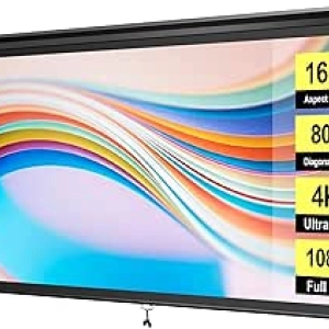 80 Inch 4K Projector Screen - Manual Pull Down Movie Screen for Home Theater