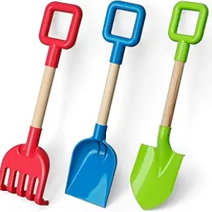 16" Kids Beach Shovels 3-Pack - Sand Spades with Wood Handles for Summer Play