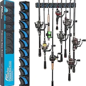 PLUSINNO Vertical Fishing Rod Holder - Wall Mount Rack for 9 Rods