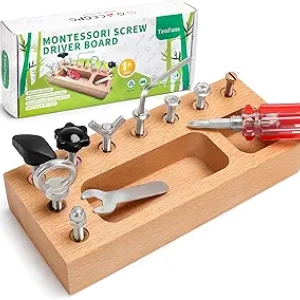 Montessori Busy Board for Toddlers 3-5 Years - Wooden Screwdriver Activity Toy