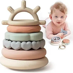 Moonkie Stacking Ring Teething Toy - 7-Piece Educational Baby Toys Set