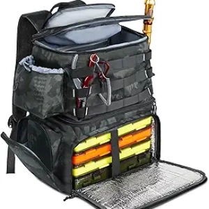 MATEIN Fishing Backpack with Cooler & Rod Holders - Water Resistant Tackle Bag