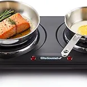 Elite Gourmet Double Cast Iron Burner - 1500W Electric Hot Plate with Temperature Control