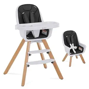 évolur Zoodle 3-in-1 Convertible High Chair in Black | Wooden Baby Feeding Chair