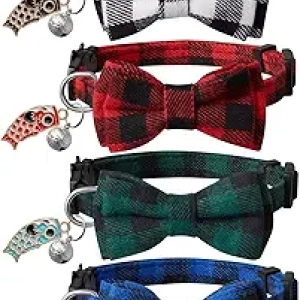 4 Pack Breakaway Cat Collars with Bow Tie & Bell - Adjustable Kitten Collar